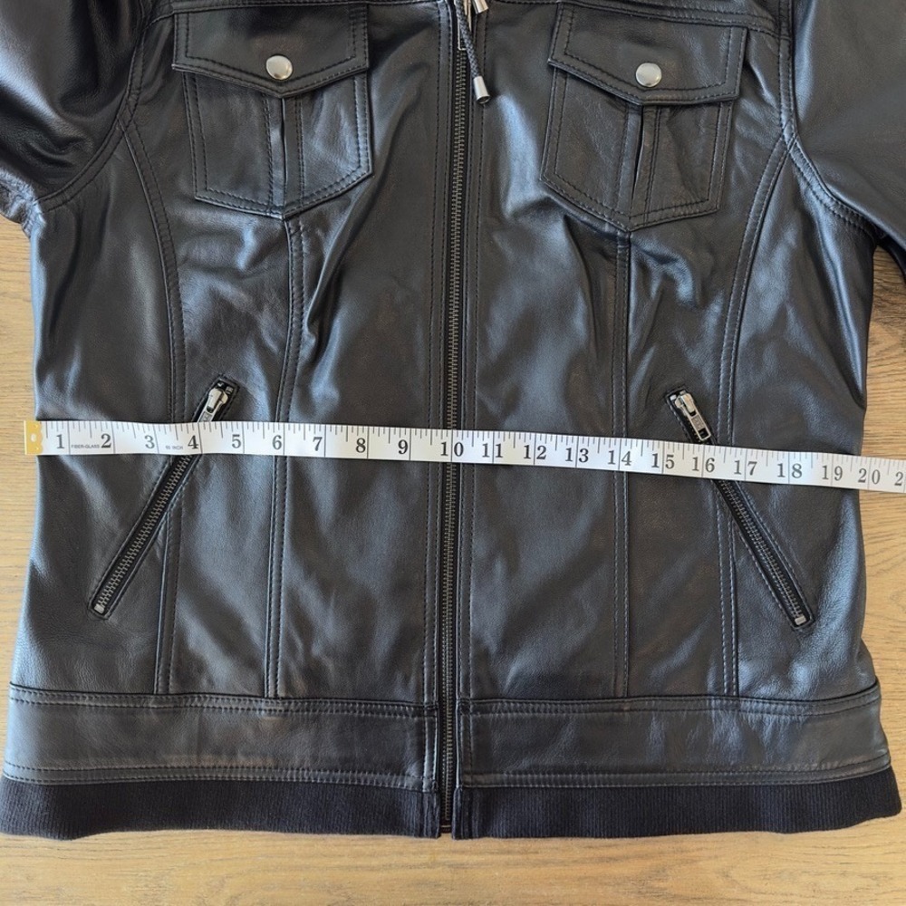 Quince 100% Soft Sheep Leather Moto Biker Jacket w/ Removable Hood-Black-Sz L - Picture 9 of 16